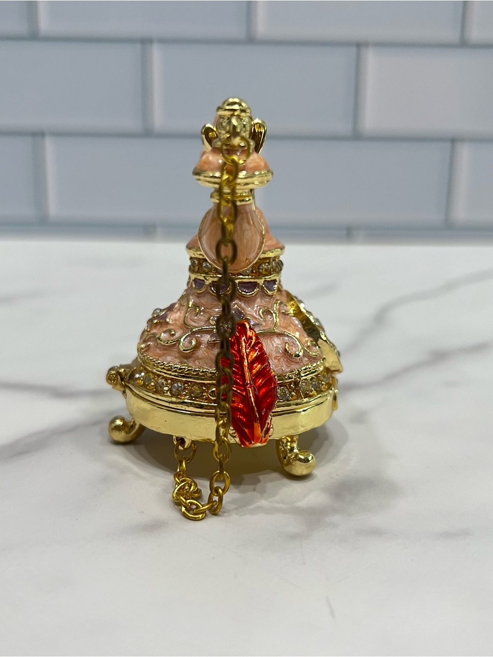 Objet D’Art Bonnie Antique Telephone Trinket Box Pink Gold Enameled & Jeweled - Picture 3 of 7